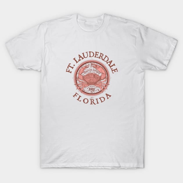 Ft. Lauderdale, Florida, Stone Crab on Windrose T-Shirt by jcombs